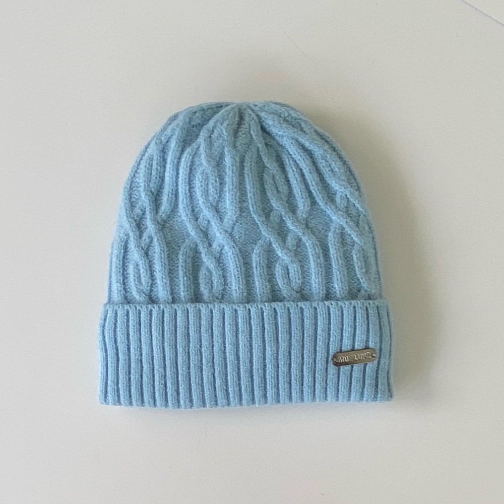MUK LUKS Cable Knit Fleece-Lined Cuffed Hat, Light-Blue, Size OS